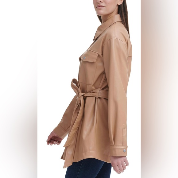 Levi's Women's Faux Leather Belted Shirt Jacket Size Large Color Cream - Picture 4 of 16